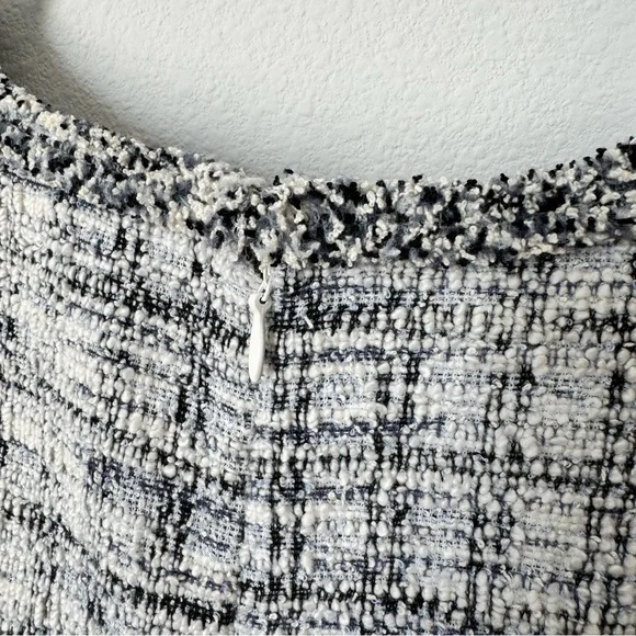 Loft Fringe Tweed Shift Dress Size 4 Short Sleeved Ballet Neck Business Casual - Picture 8 of 16